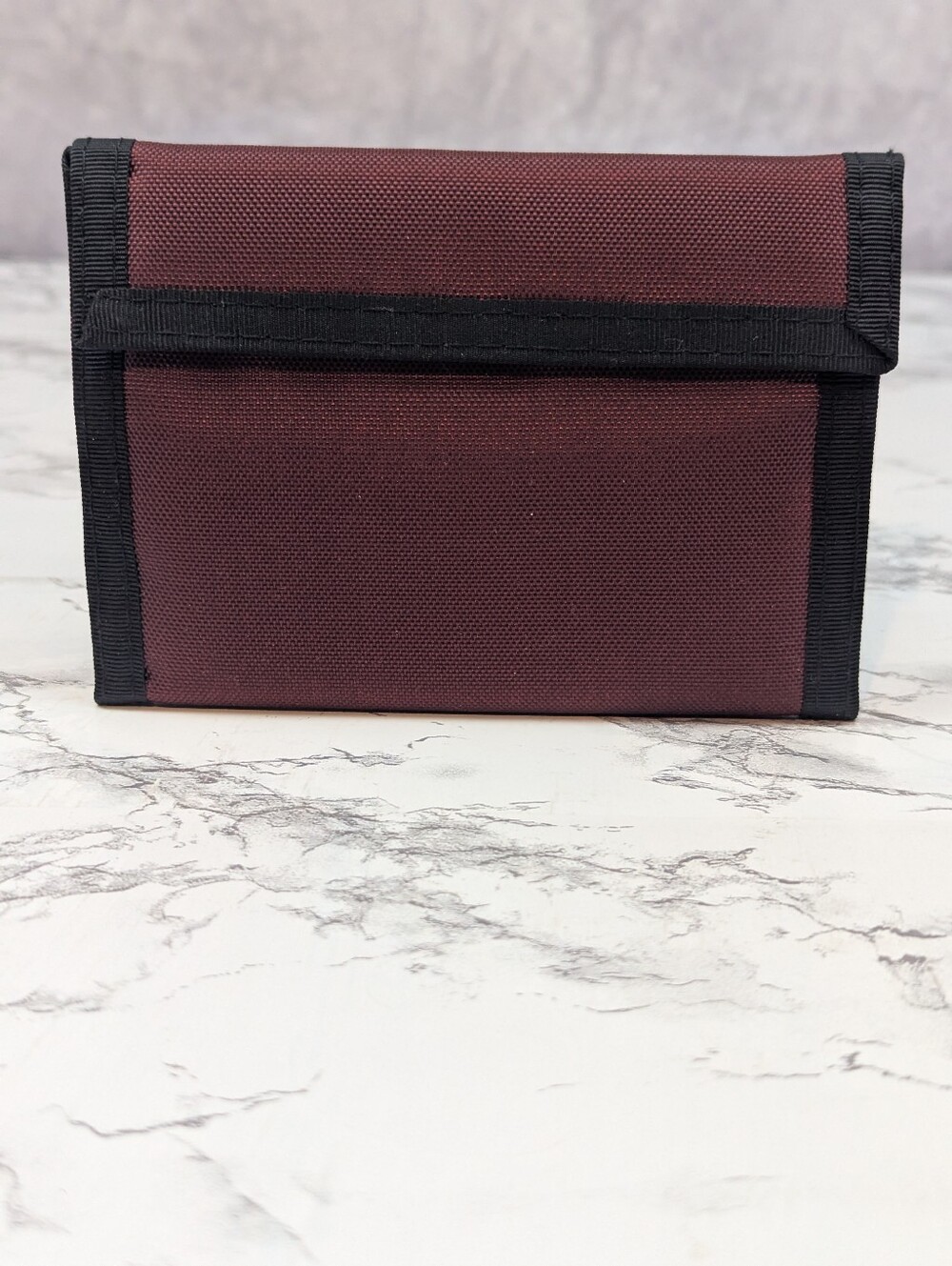 VTG 80s Rainbow Seagull Nylon Velcro Wallet Retro Trifold Burgundy - Picture 2 of 12